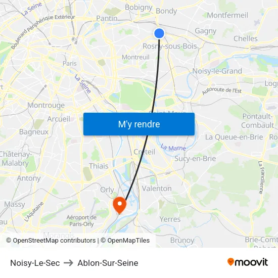 Noisy-Le-Sec to Ablon-Sur-Seine map