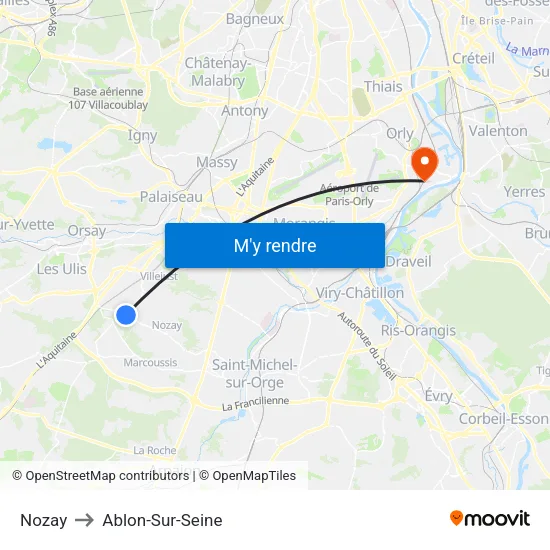 Nozay to Ablon-Sur-Seine map