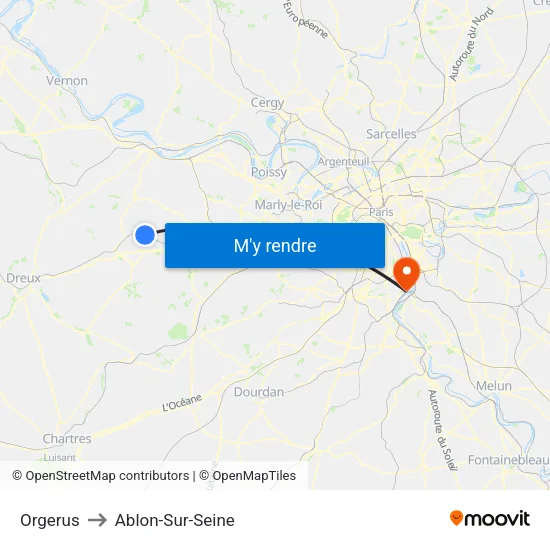 Orgerus to Ablon-Sur-Seine map