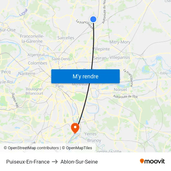 Puiseux-En-France to Ablon-Sur-Seine map