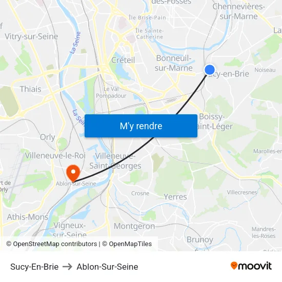 Sucy-En-Brie to Ablon-Sur-Seine map