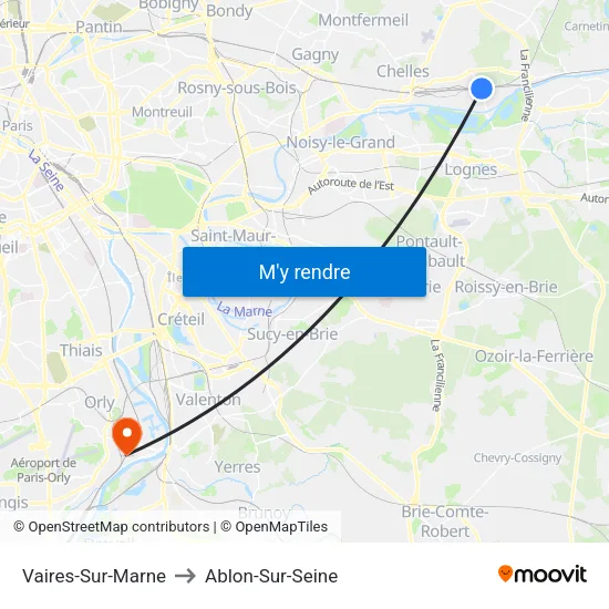 Vaires-Sur-Marne to Ablon-Sur-Seine map
