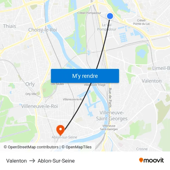 Valenton to Ablon-Sur-Seine map