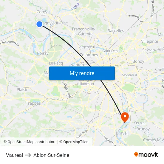 Vaureal to Ablon-Sur-Seine map