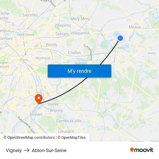 Vignely to Ablon-Sur-Seine map