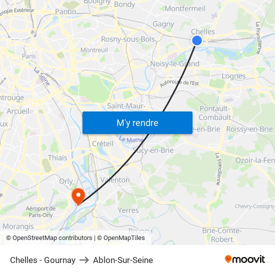 Chelles - Gournay to Ablon-Sur-Seine map