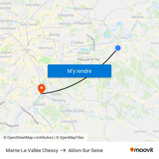 Marne-La-Vallée Chessy to Ablon-Sur-Seine map