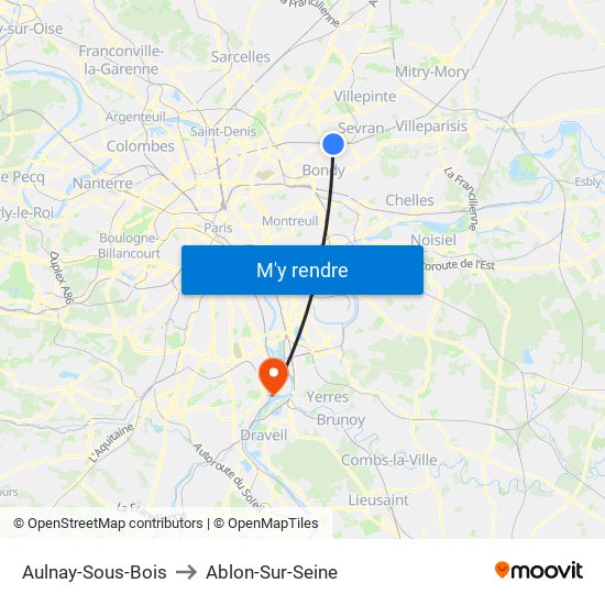 Aulnay-Sous-Bois to Ablon-Sur-Seine map