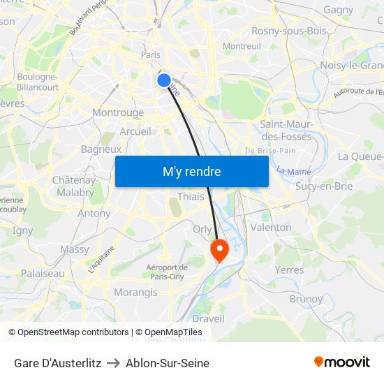 Gare D'Austerlitz to Ablon-Sur-Seine map