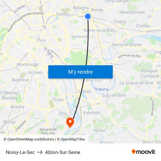 Noisy-Le-Sec to Ablon-Sur-Seine map