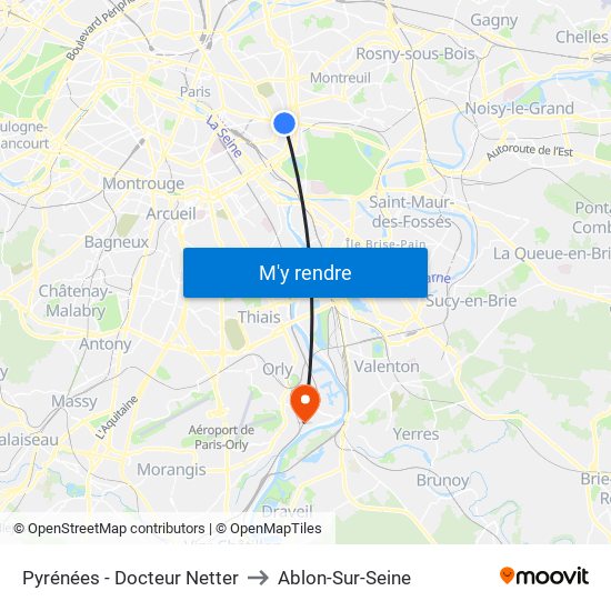 Pyrénées - Docteur Netter to Ablon-Sur-Seine map