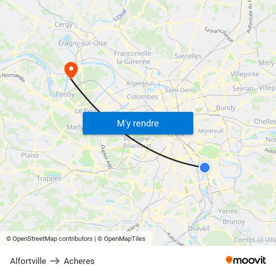 Alfortville to Acheres map