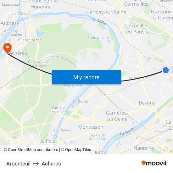 Argenteuil to Acheres map