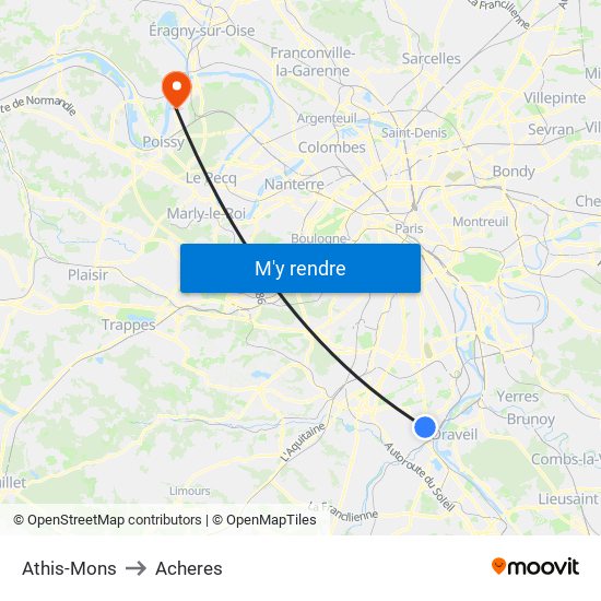 Athis-Mons to Acheres map