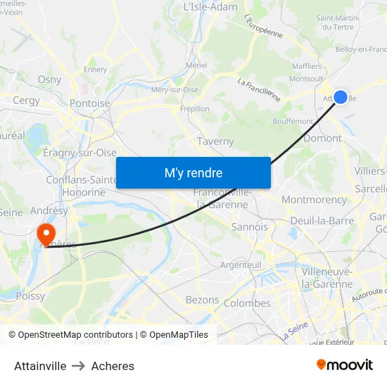 Attainville to Acheres map
