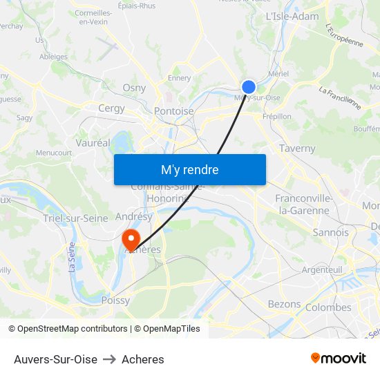 Auvers-Sur-Oise to Acheres map