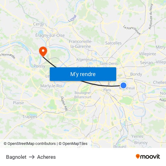 Bagnolet to Acheres map
