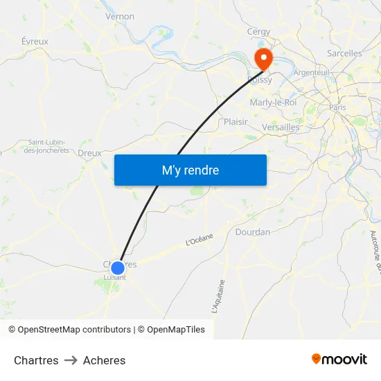Chartres to Acheres map