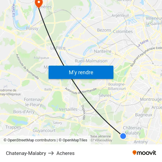 Chatenay-Malabry to Acheres map