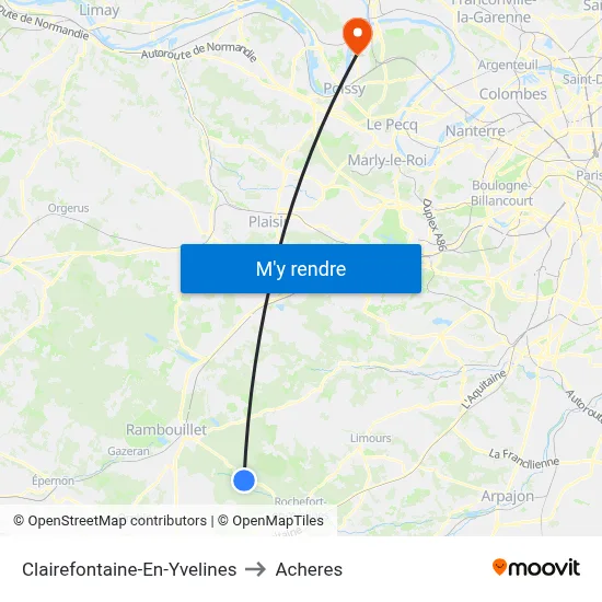 Clairefontaine-En-Yvelines to Acheres map