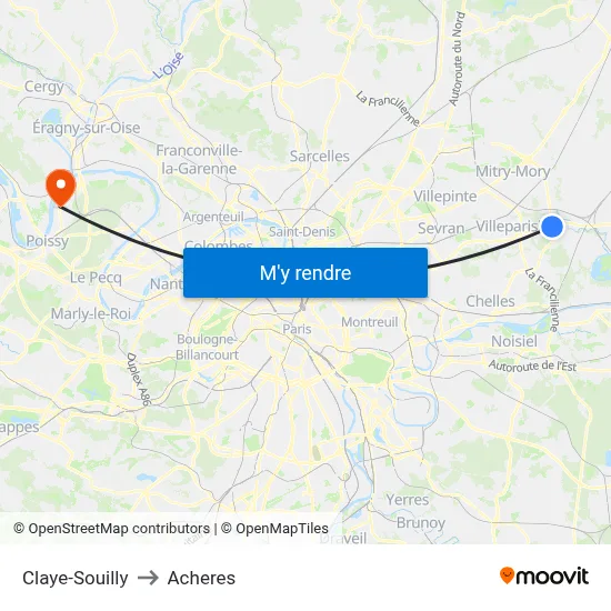 Claye-Souilly to Acheres map