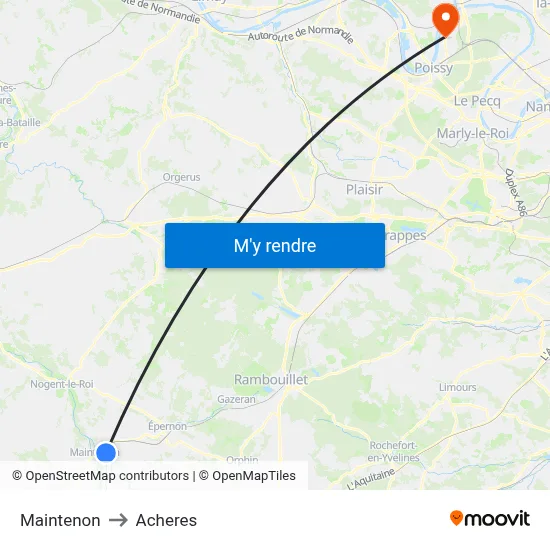 Maintenon to Acheres map