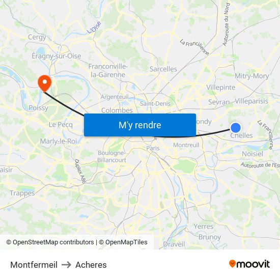 Montfermeil to Acheres map