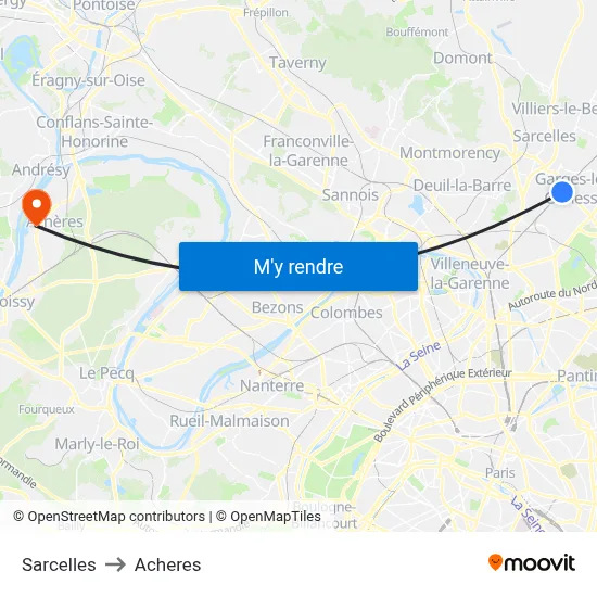 Sarcelles to Acheres map