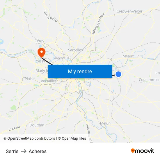 Serris to Acheres map