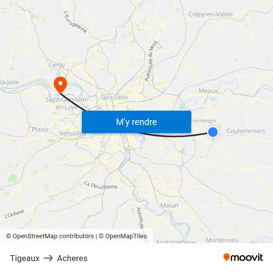 Tigeaux to Acheres map
