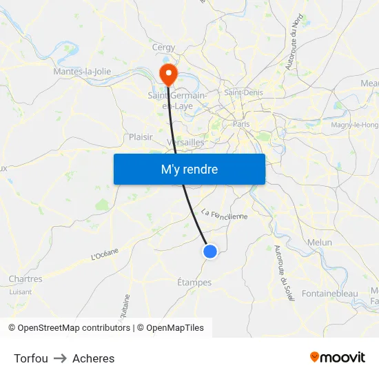 Torfou to Acheres map