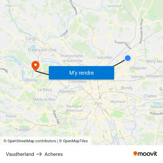 Vaudherland to Acheres map