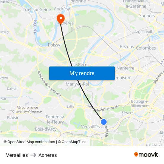 Versailles to Acheres map