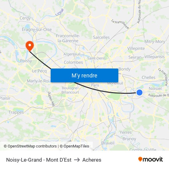 Noisy-Le-Grand - Mont D'Est to Acheres map