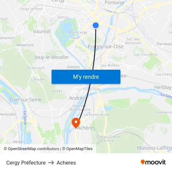 Cergy Préfecture to Acheres map