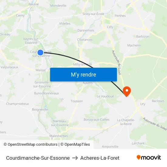 Courdimanche-Sur-Essonne to Acheres-La-Foret map