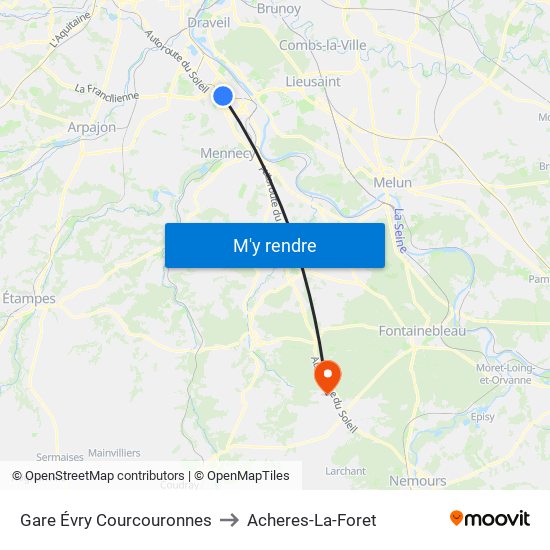Gare Évry Courcouronnes to Acheres-La-Foret map