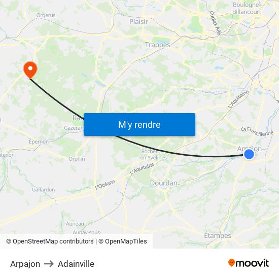 Arpajon to Adainville map