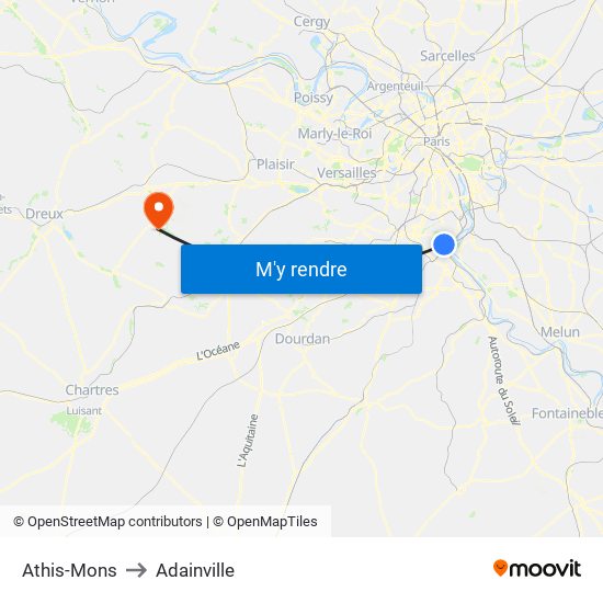 Athis-Mons to Adainville map