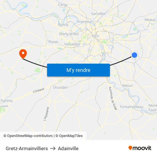 Gretz-Armainvilliers to Adainville map