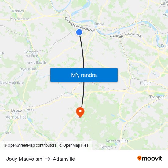 Jouy-Mauvoisin to Adainville map