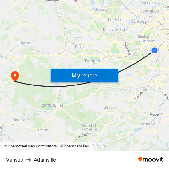 Vanves to Adainville map