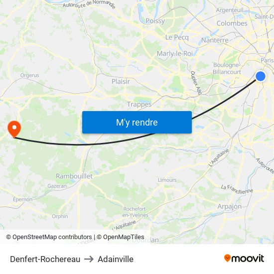 Denfert-Rochereau to Adainville map