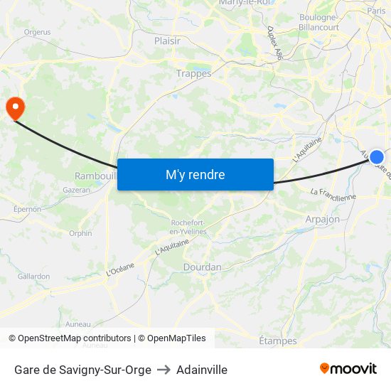 Gare de Savigny-Sur-Orge to Adainville map