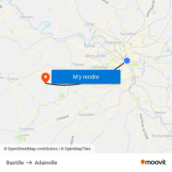 Bastille to Adainville map