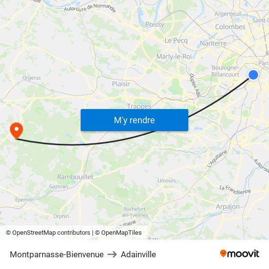 Montparnasse-Bienvenue to Adainville map