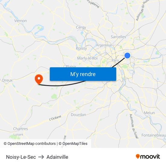 Noisy-Le-Sec to Adainville map