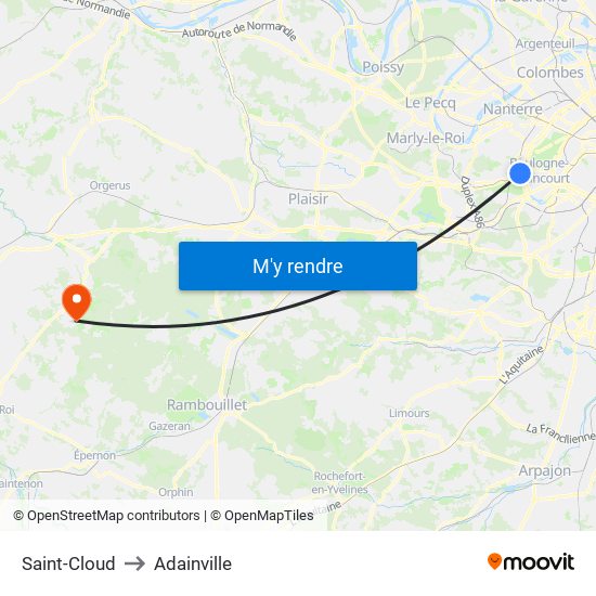 Saint-Cloud to Adainville map