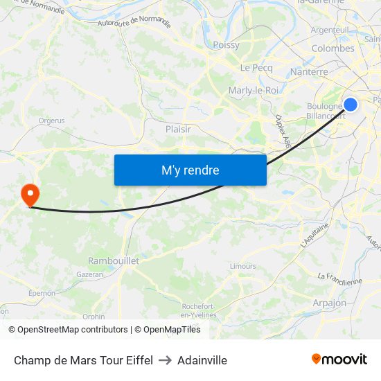 Champ de Mars Tour Eiffel to Adainville map