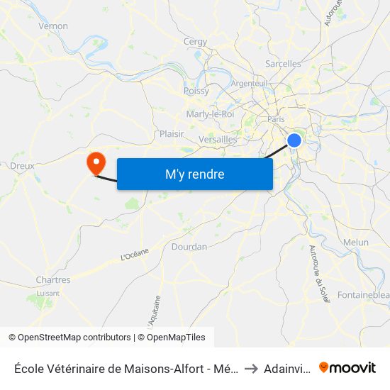 École Vétérinaire de Maisons-Alfort - Métro to Adainville map